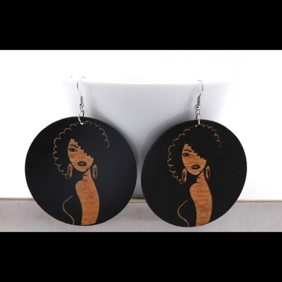BRAND NEW‎ juneteenth Afro embossed wooden round earrings - Picture 5 of 8